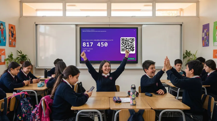 Curso respondiendo una evaluación en vivo con EDU21 Board en la pantalla de la sala
