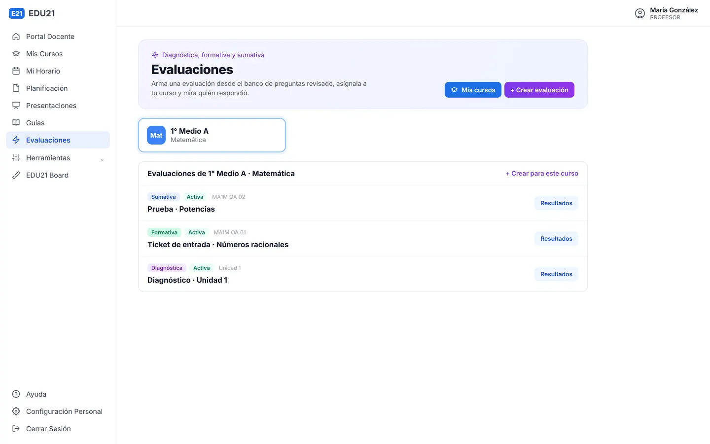 OA Labs: resultados de una evaluación con la nota calculada y el logro por indicador