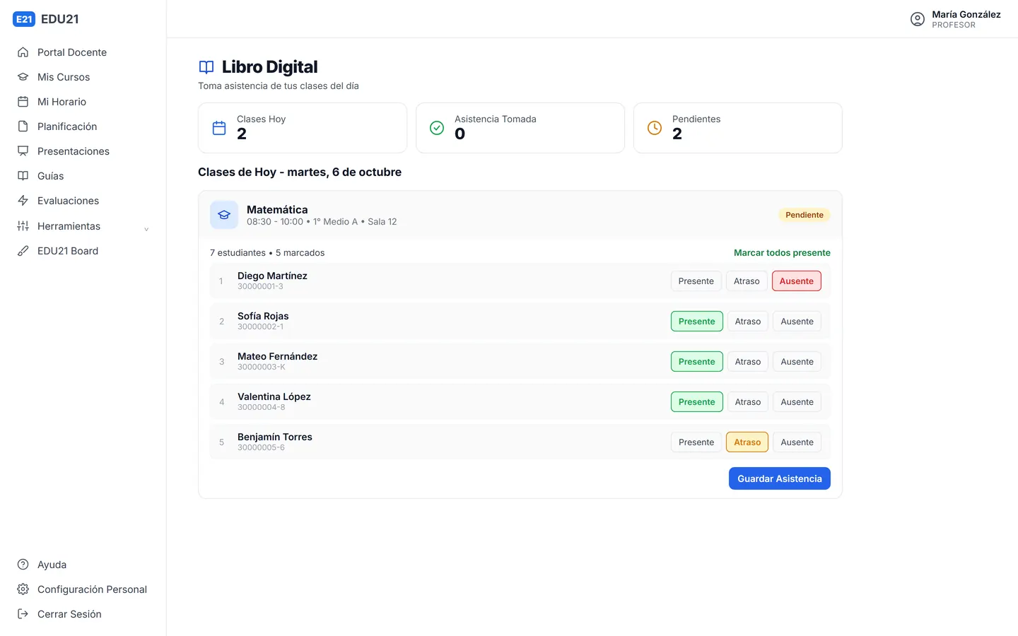 OA Labs: el libro digital con la toma de asistencia de una clase