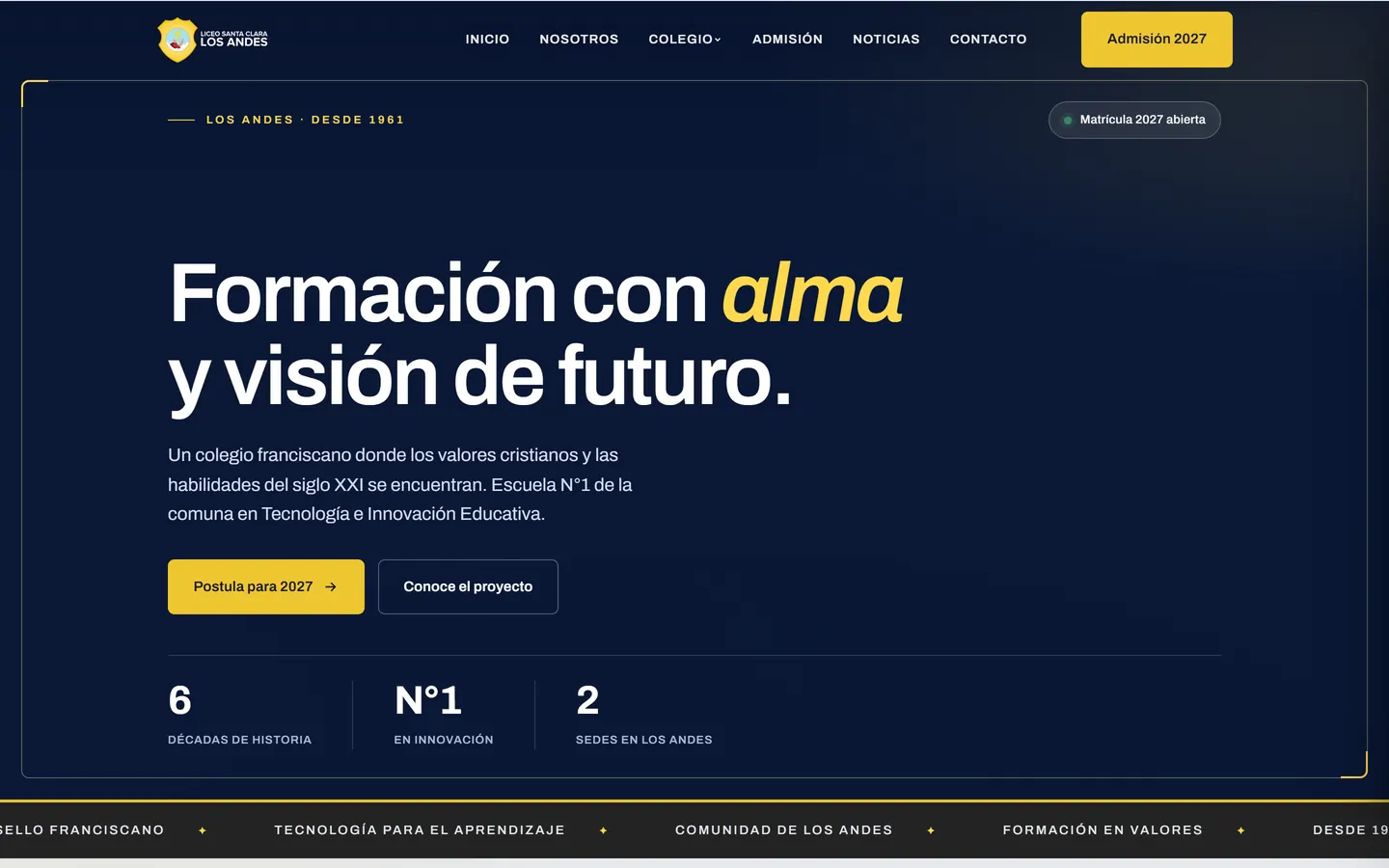 Sitio web de un colegio hecho por EDU21, con sus noticias y su admisión