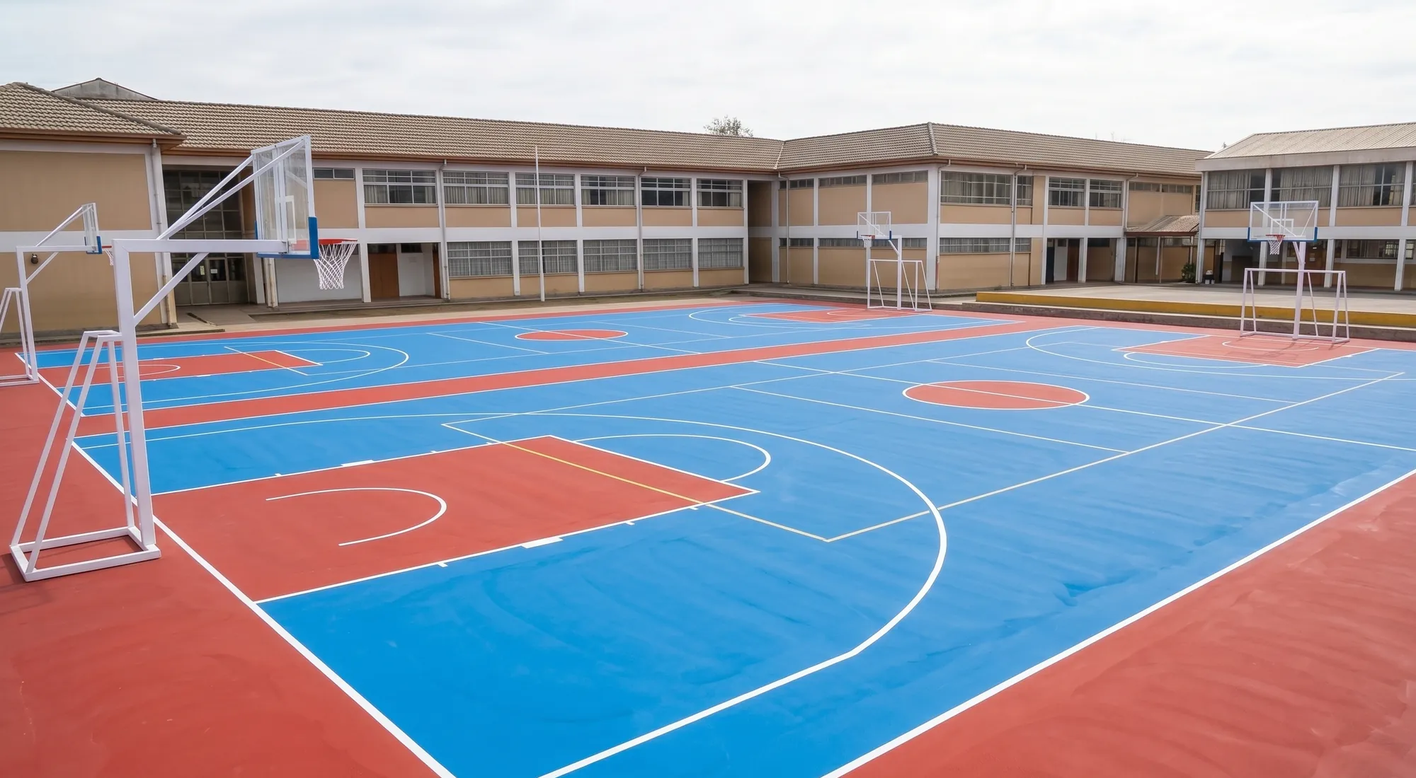 Cancha deportiva escolar con superficie y demarcación ejecutadas por EDU21