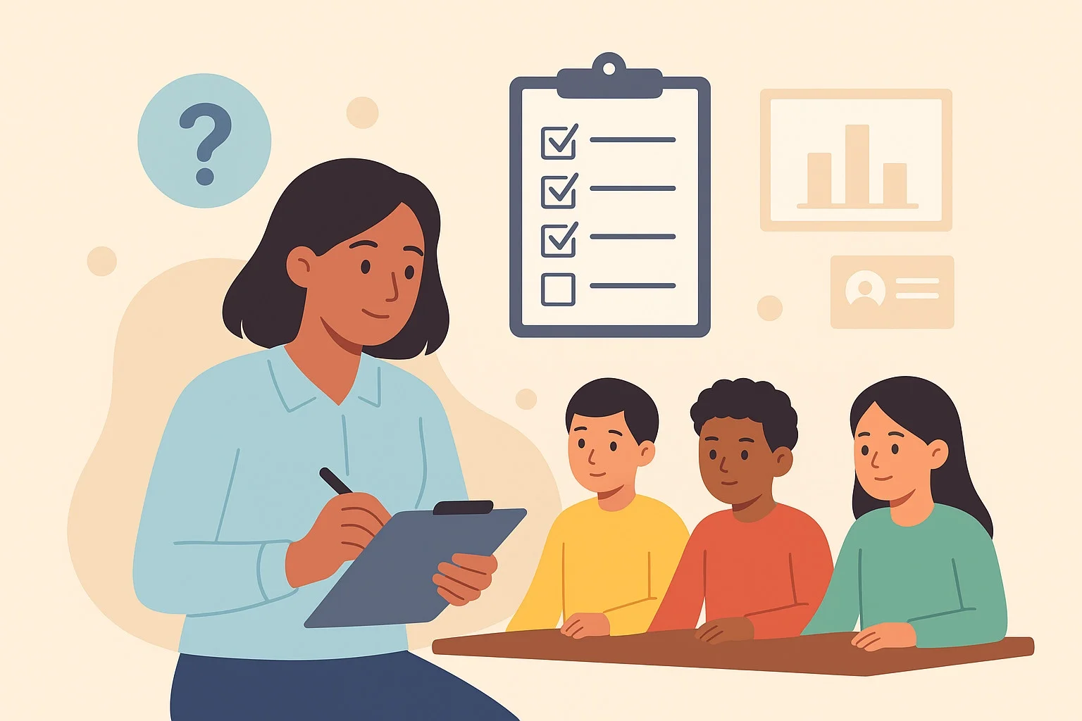 Equipo docente realizando diagnóstico educativo con estudiantes