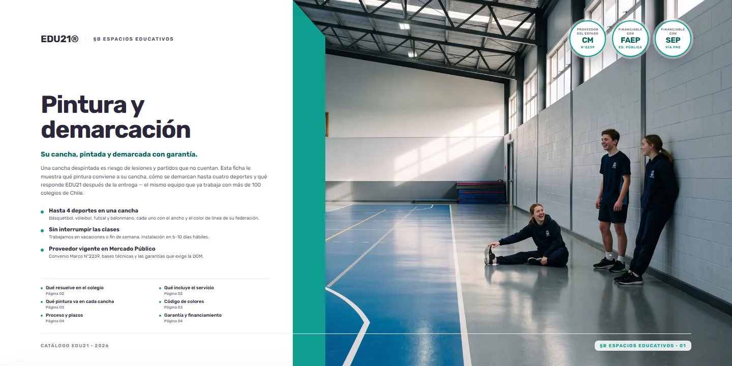 Plana 1 de la ficha de Pintura y demarcación de canchas: Portadilla. Qué es el servicio y qué hay en cada plana.