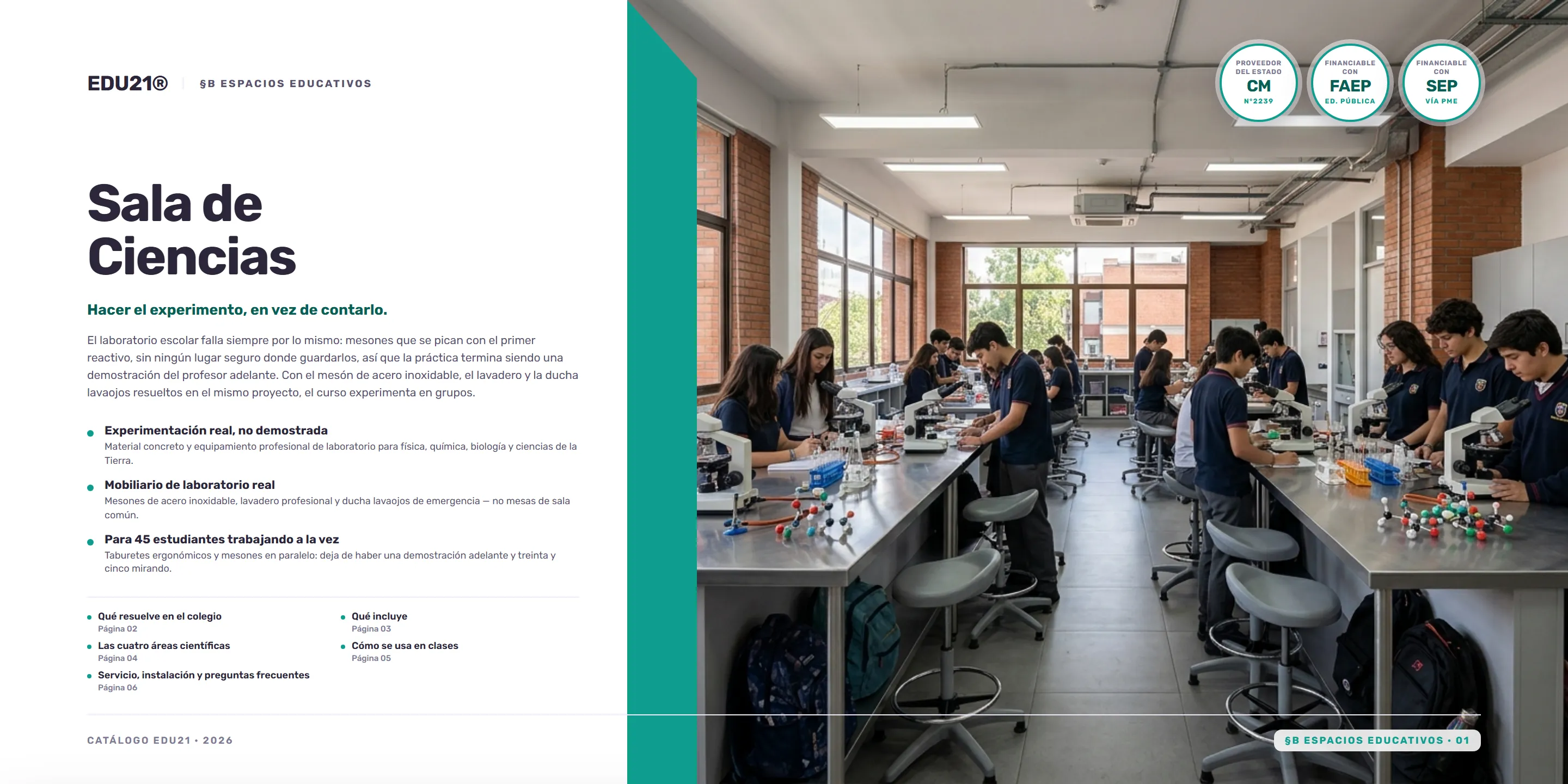 Plana 1 de la ficha de Sala de Ciencias: Portadilla. Qué es y qué hay en cada plana.