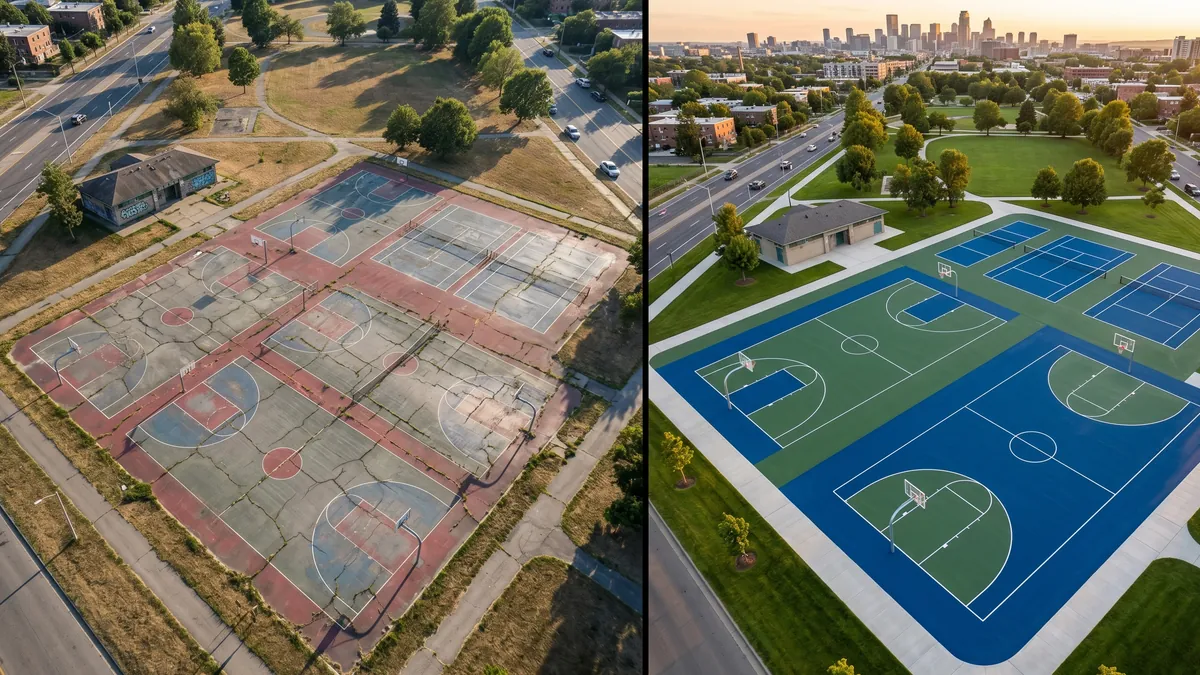 Restauración de cancha deportiva: antes y después